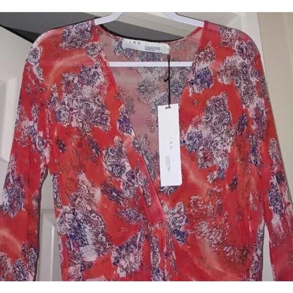 NWT IRO Paris Gramy Printed Midi Dress Red Boho Wrap Effect Size M - Picture 3 of 10